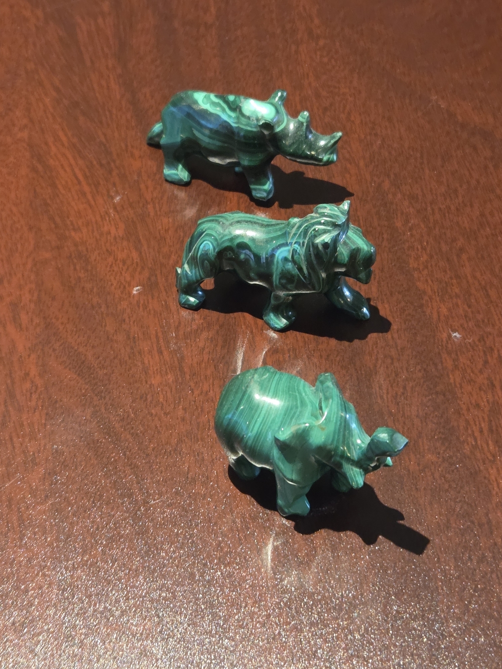 Green Malachite Carved Rhino Lion And Elephant Trio